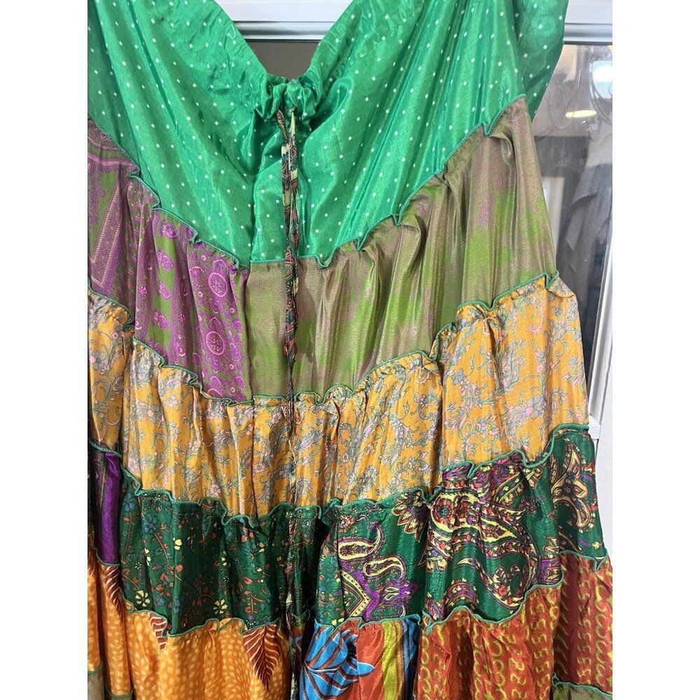 Bohemian Patchwork Skirt One Size Hippie Silk Sari Mix‎ Skirt Drawstring.   Hh - Picture 3 of 5